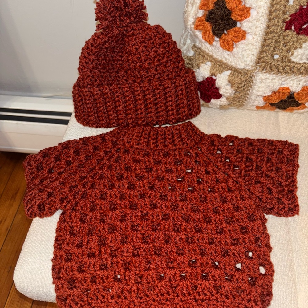 Handmade Crochet Baby Set in Rust